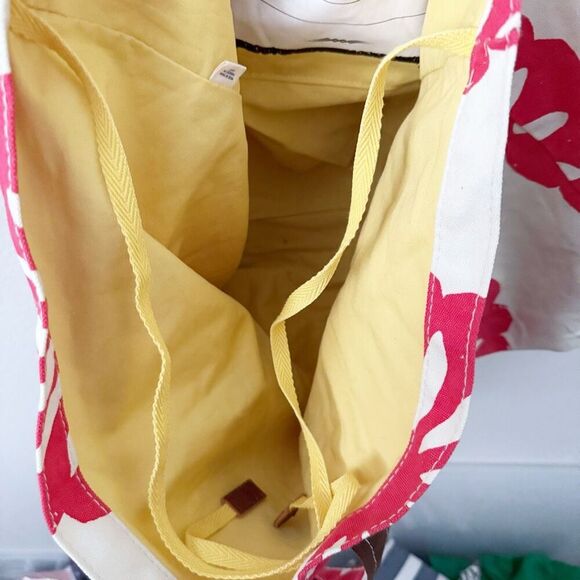 AMERICAN EAGLE | Cream Hot Pink Tote Bag Flower Yellow Interior Brown | XL - Picture 7 of 8